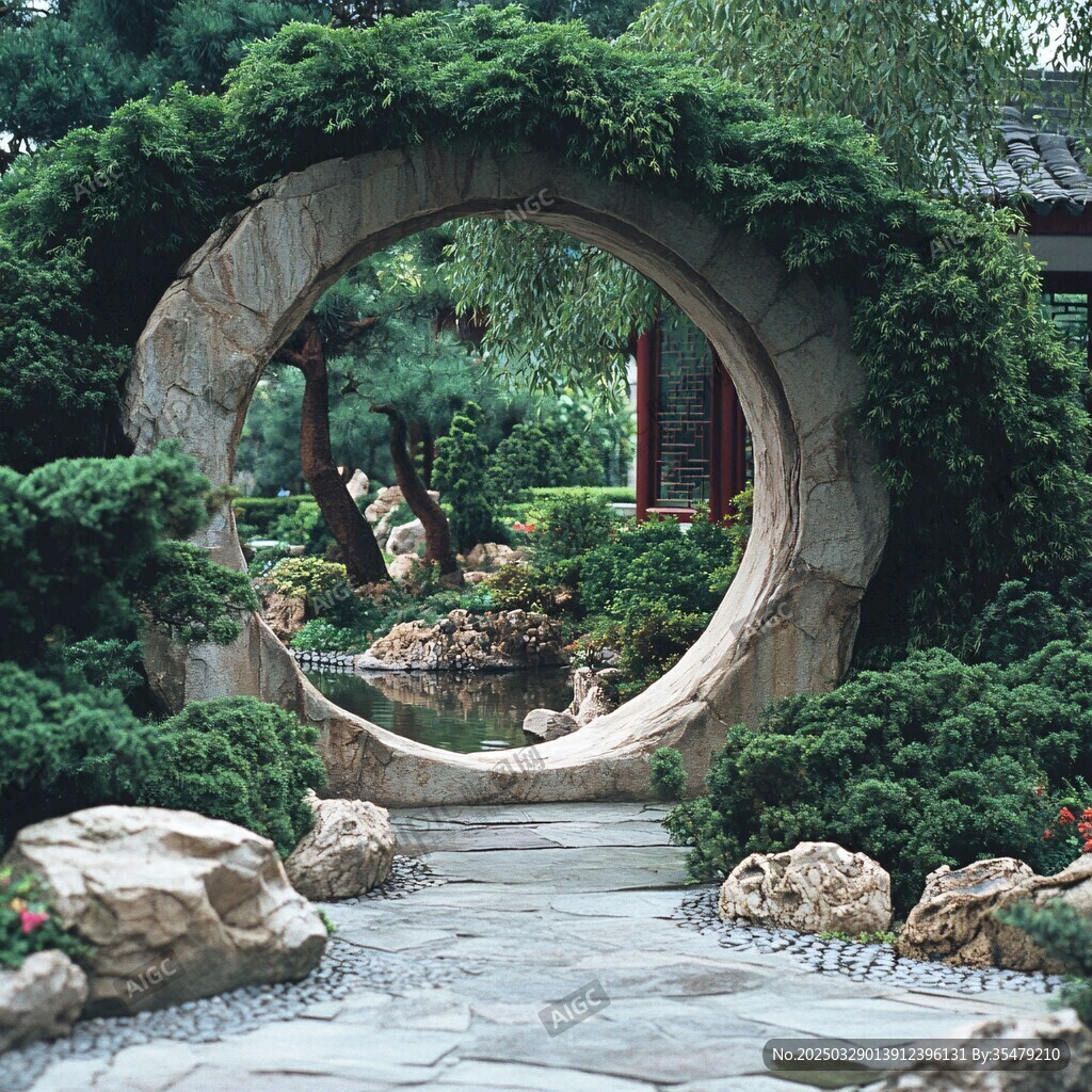 中式园林月洞门景观