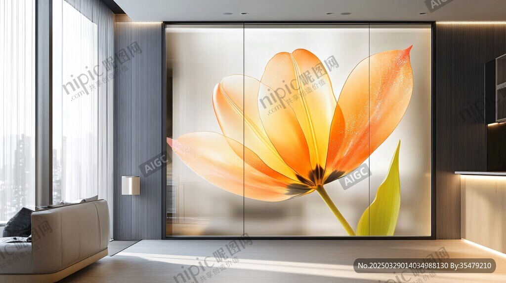 客厅中绚丽的花卉艺术壁画