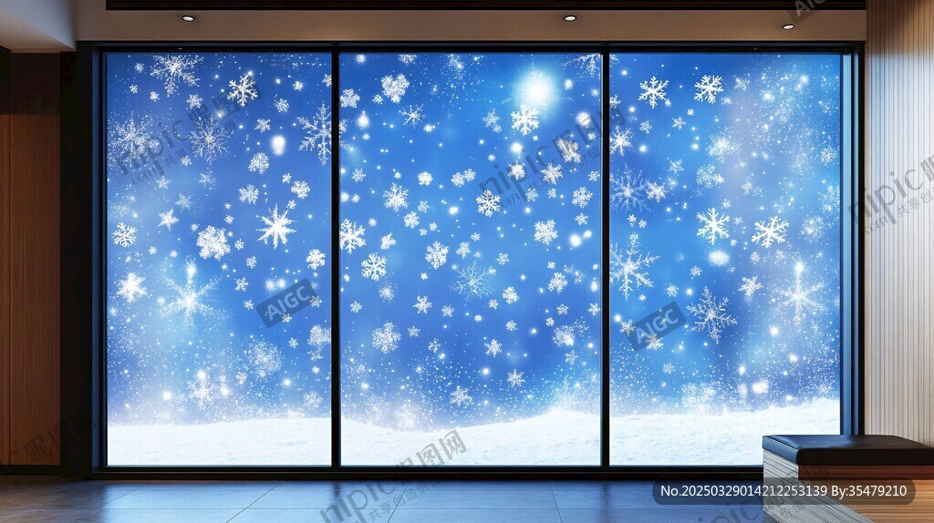 室内窗前梦幻雪景画面