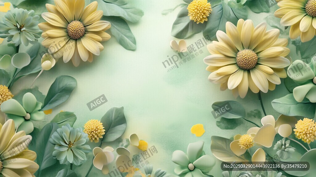 清新绿底花卉装饰图案