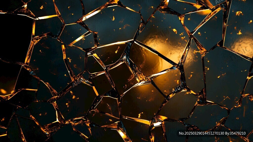 碎裂的金色玻璃纹理画面