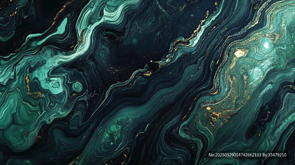 墨绿金纹流体艺术背景图