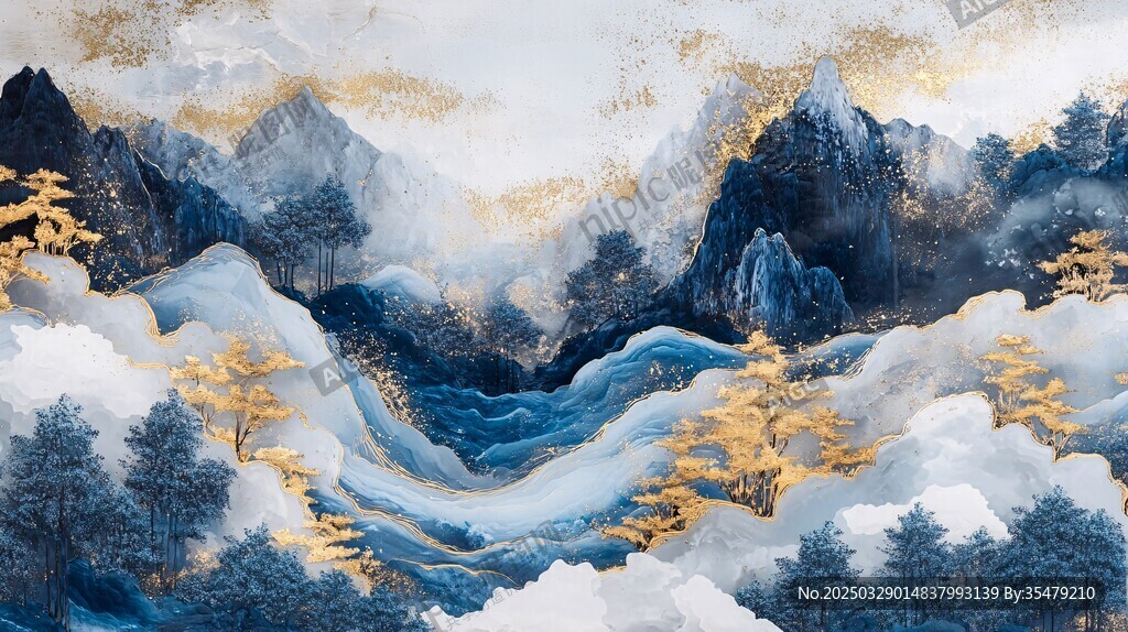 水墨金韵山水图