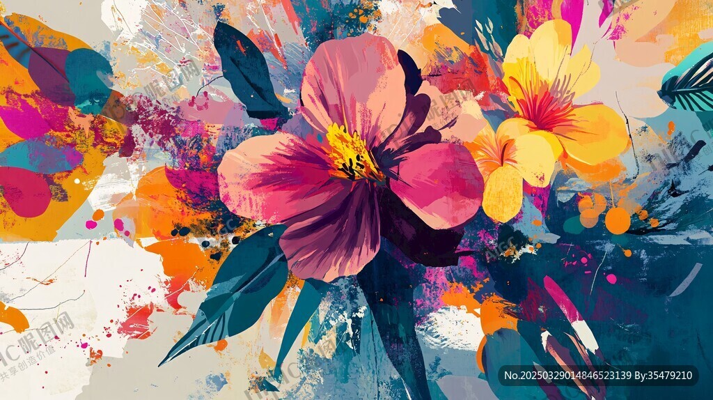 绚丽多彩花卉抽象艺术画作