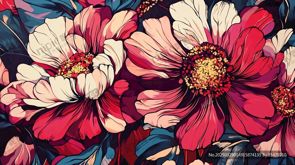 绚丽多彩花卉图案插画