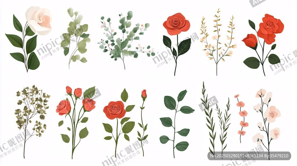 多样花卉绿植插画集合