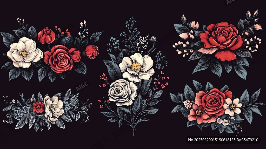 复古风花卉插画图案集