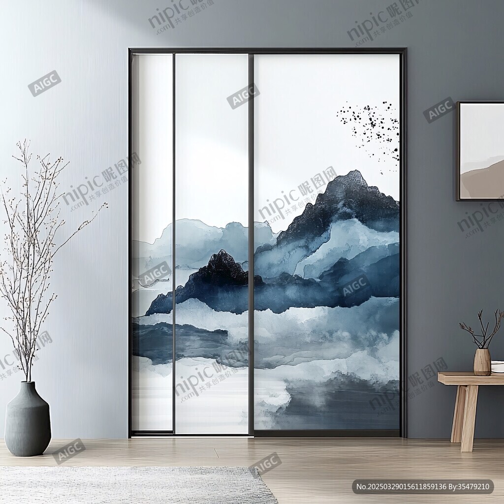 中式水墨山水移门设计