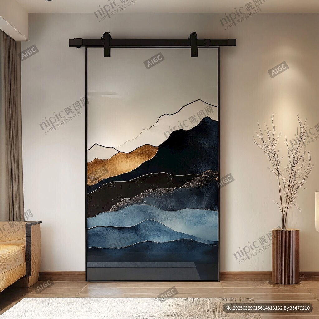 现代风山水移门装饰画