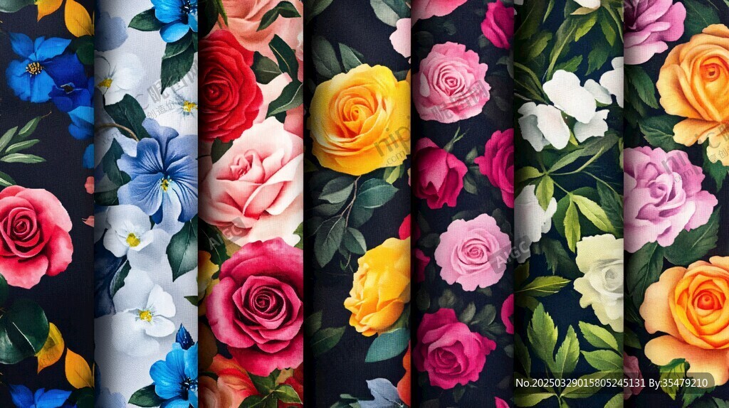多彩花卉图案布料展示