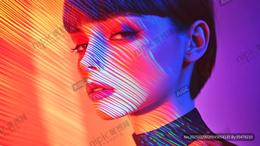 幻彩光影下的个性女性