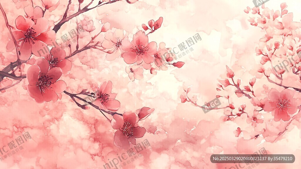梦幻粉色樱花烂漫景致