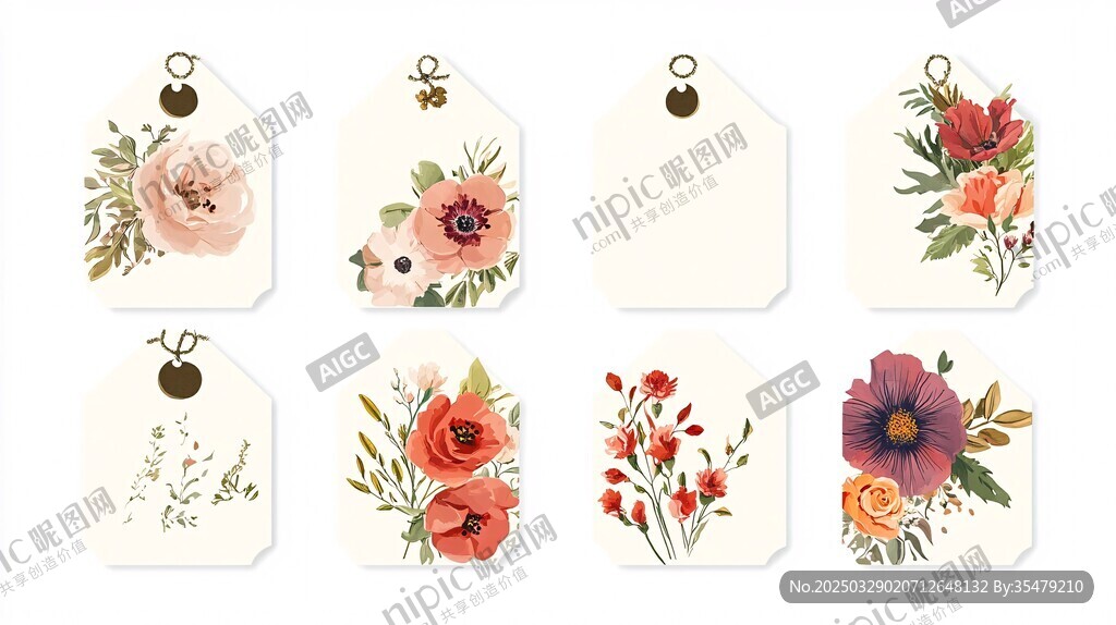 手绘花卉装饰标签设计图