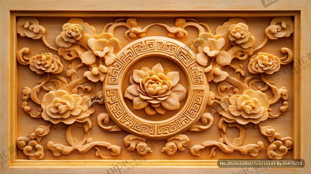 中式木雕花卉装饰图案