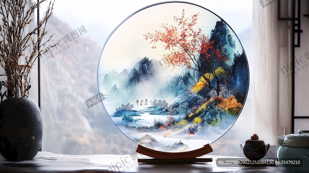 中式山水装饰盘 雅致韵味