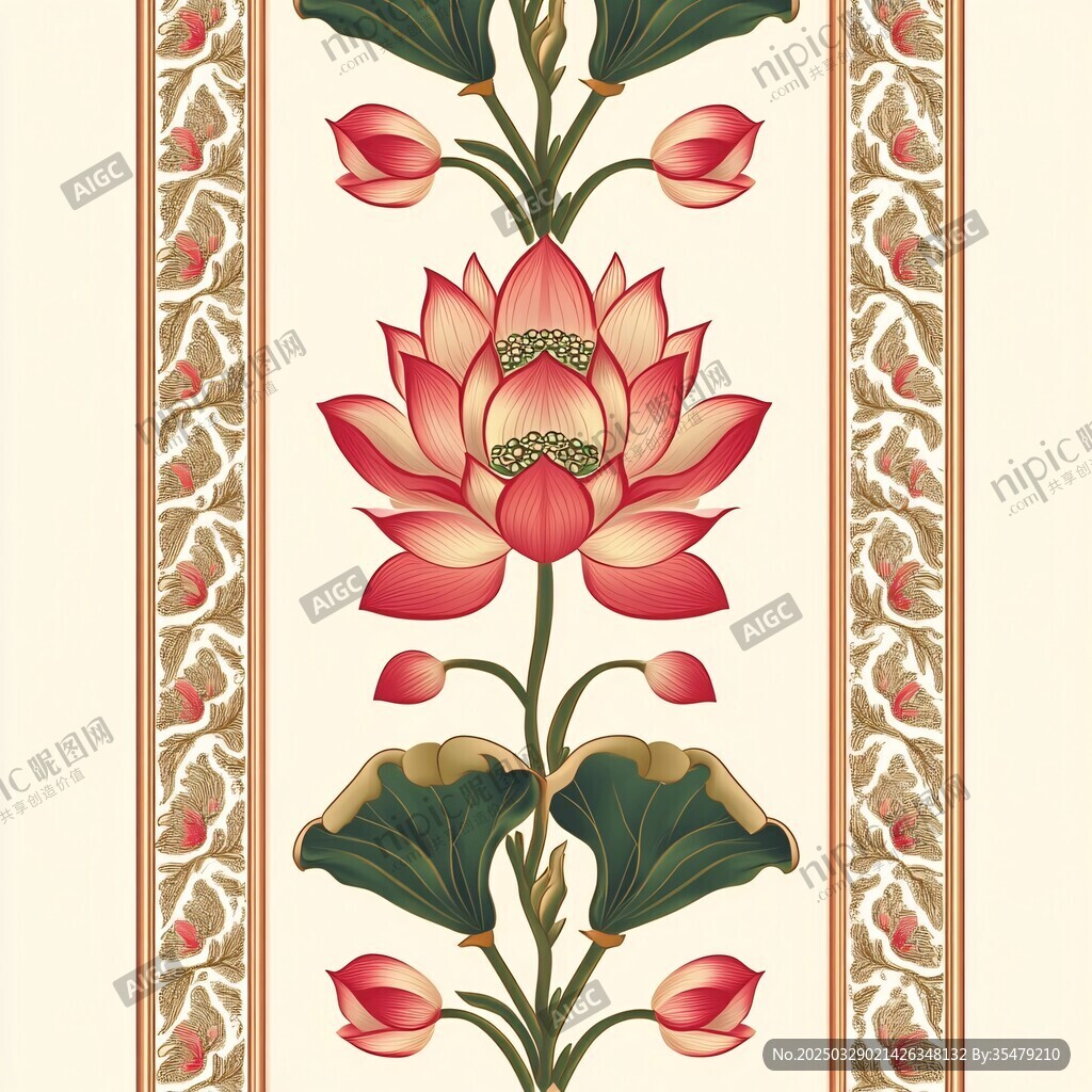 中式荷花纹样精美装饰画