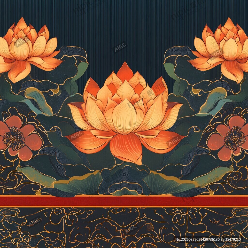 中式荷花花卉图案设计