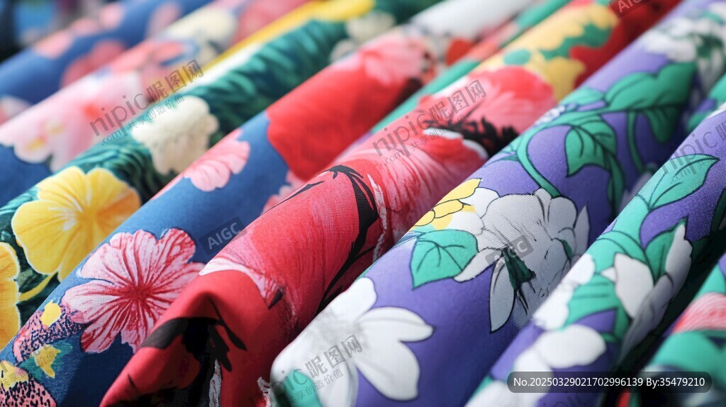 多彩花卉图案布料展示