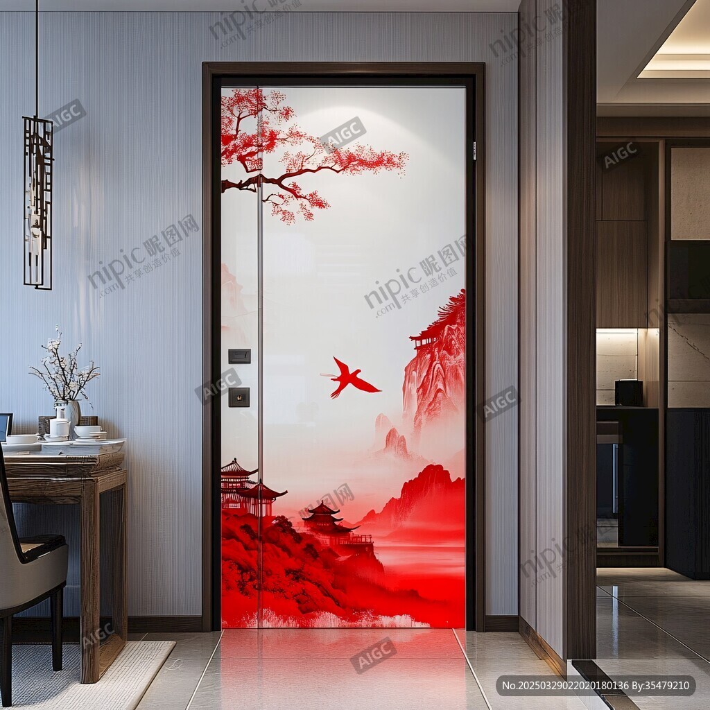 中式红韵入户门装饰画