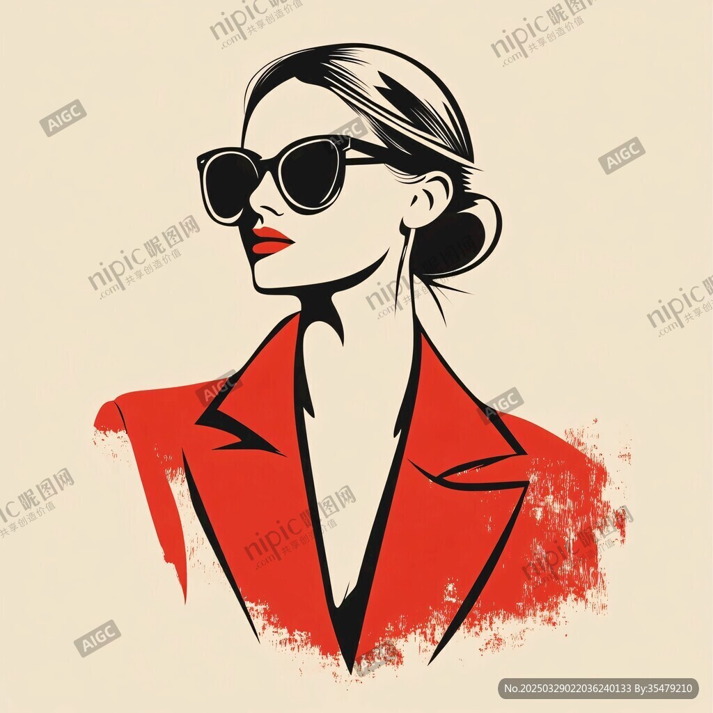 时尚红装墨镜女性插画
