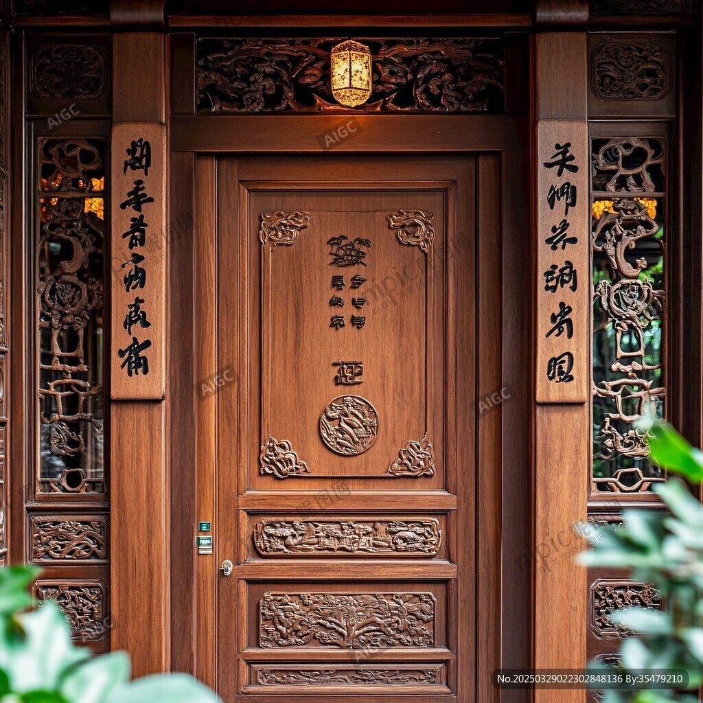 中式雕花木门古韵十足