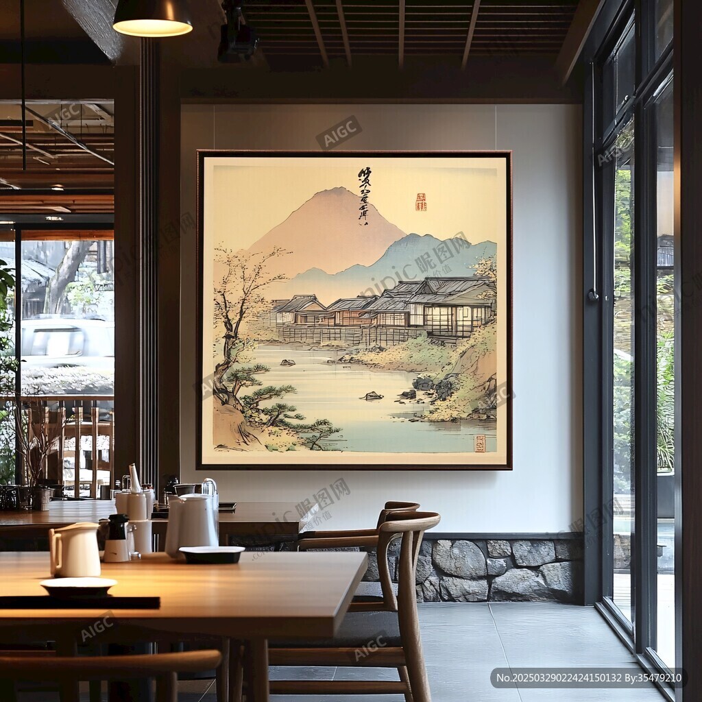 日式餐厅内的山水挂画
