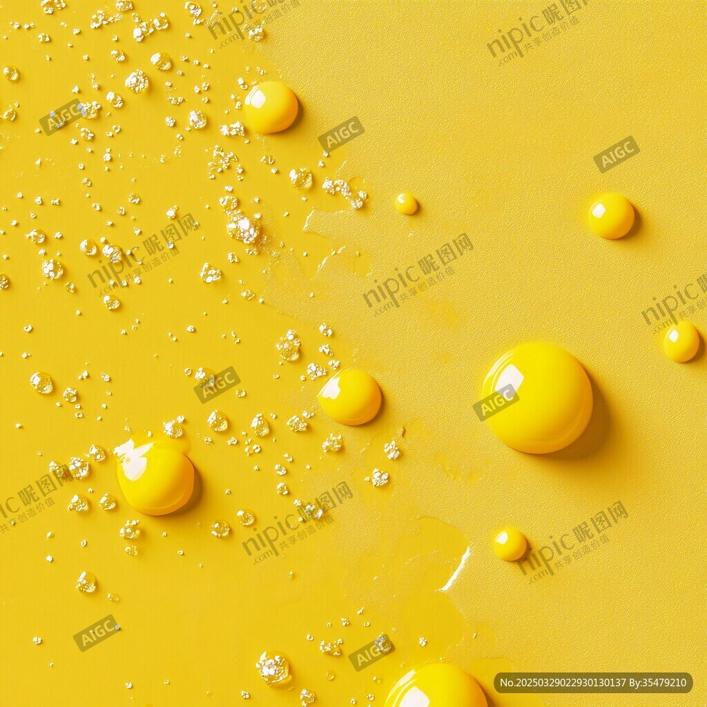 黄色液体上的多彩泡泡