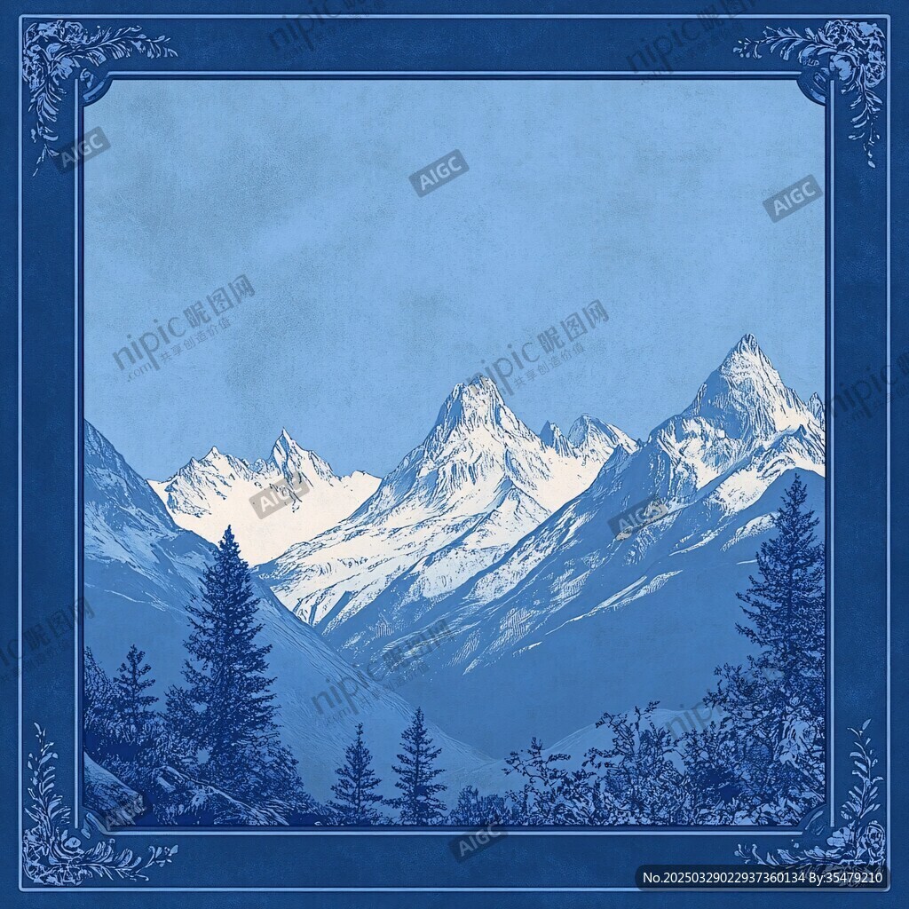 蓝调雪山森林美景