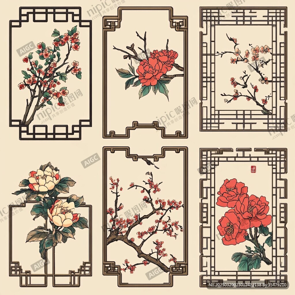 中式花鸟窗棂图案设计