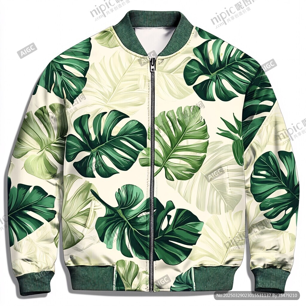 热带叶印花拉链夹克
