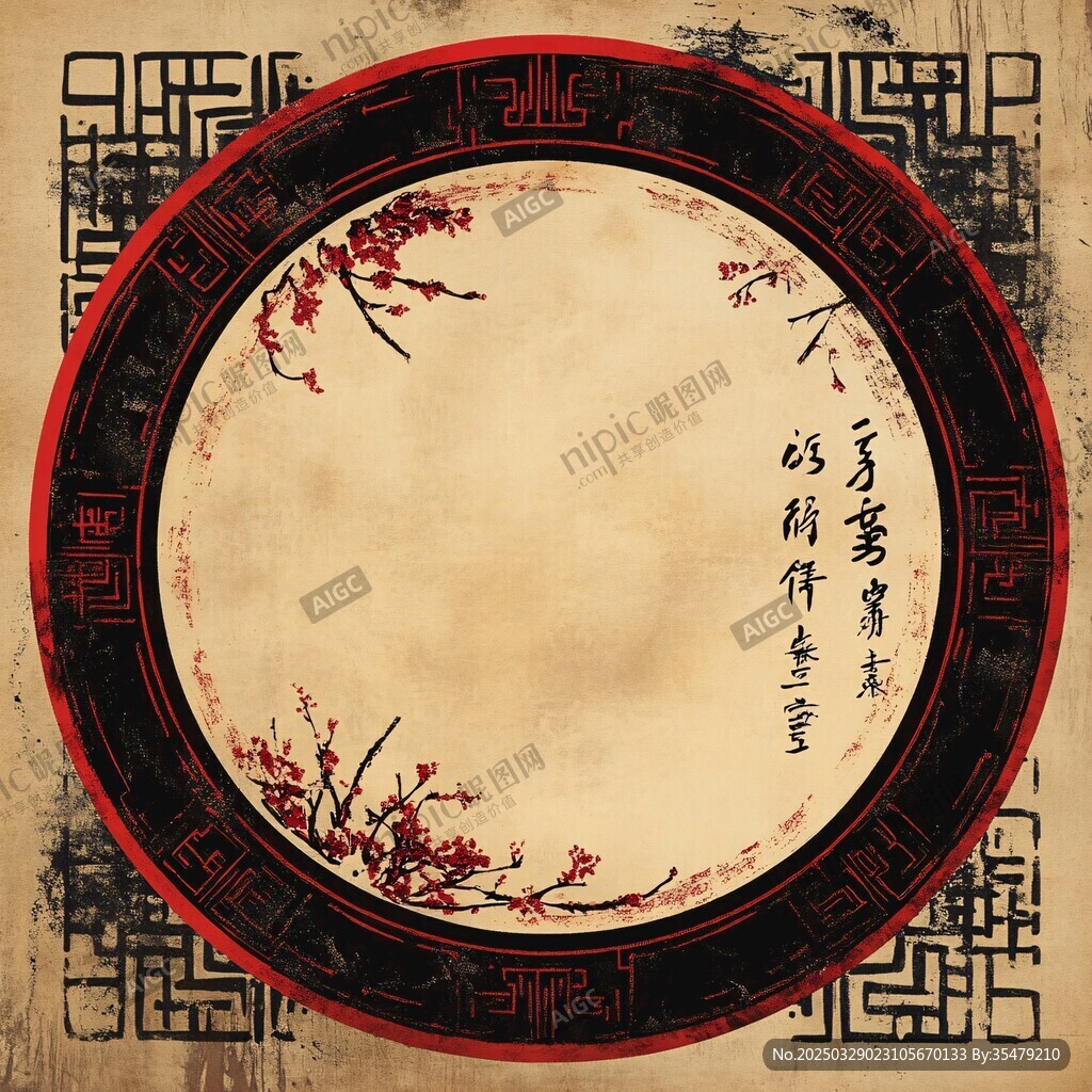 中式古风圆形梅花背景图
