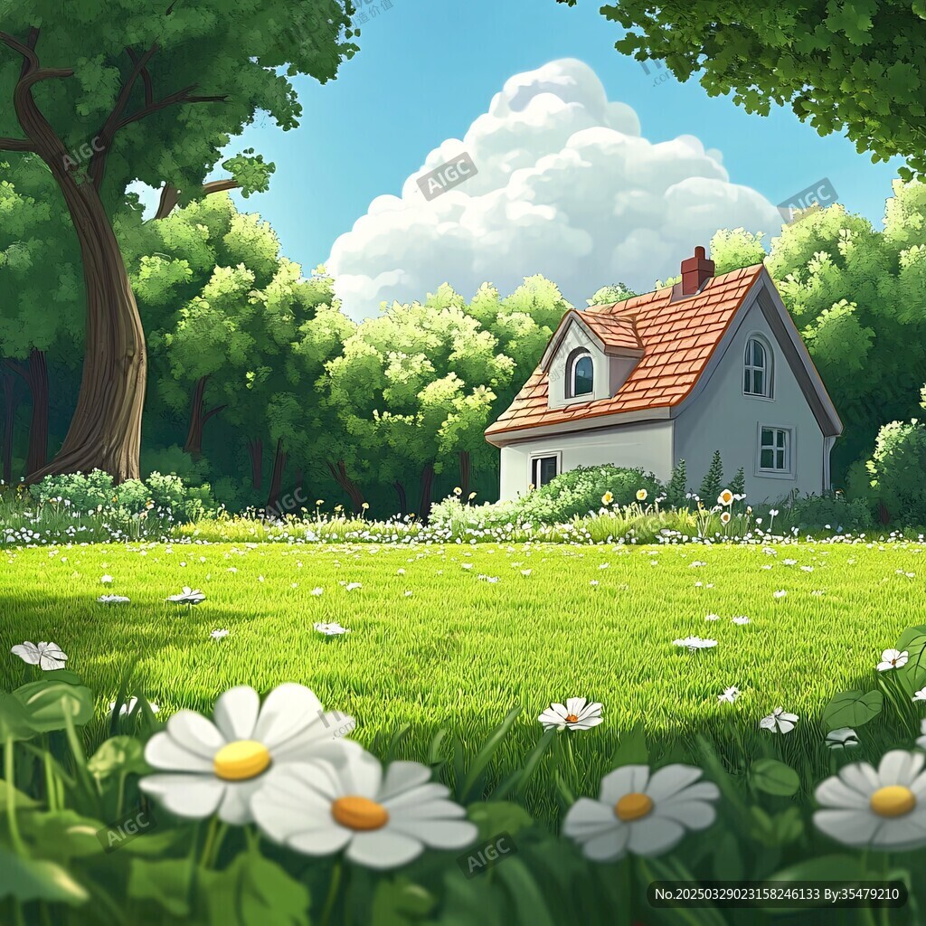 田园小屋旁的烂漫花草