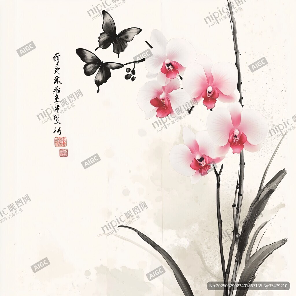 水墨蝴蝶兰花图