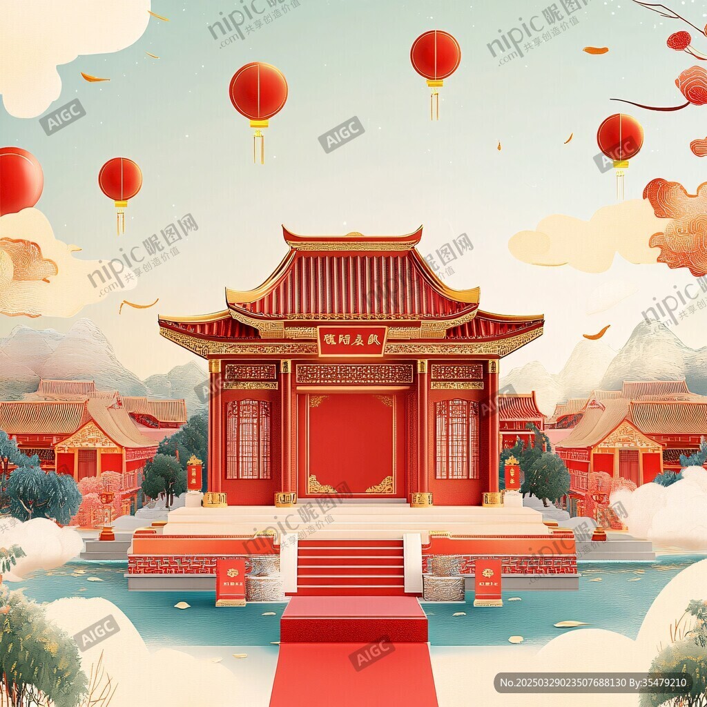 中式古风建筑喜庆场景