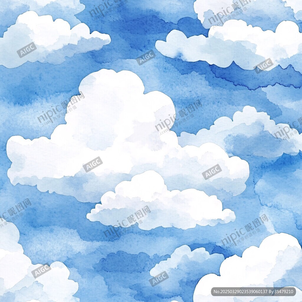 手绘蓝天白云水彩背景图