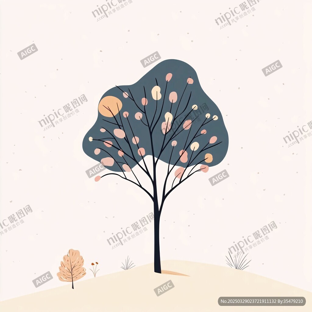 简约风秋景树插画