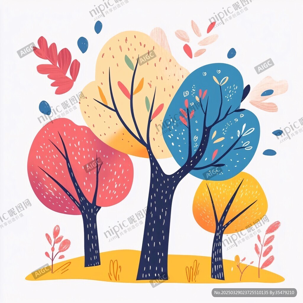 多彩树木插画