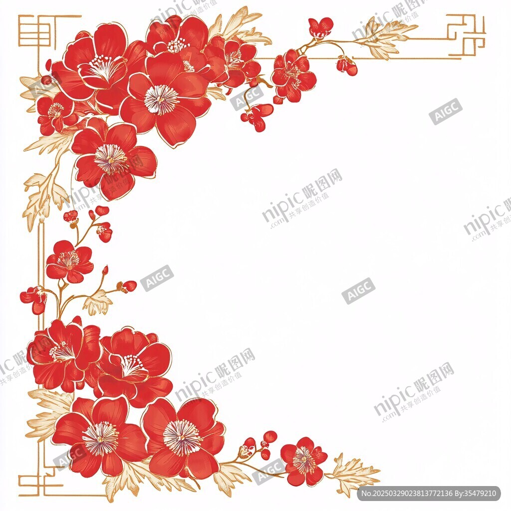 中式红金花卉边框装饰图