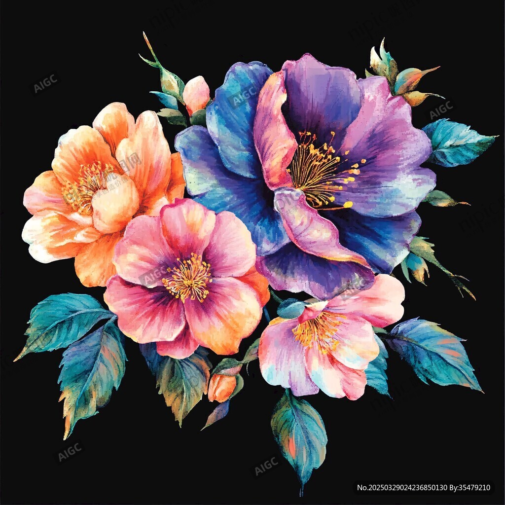 多彩花卉水彩插画