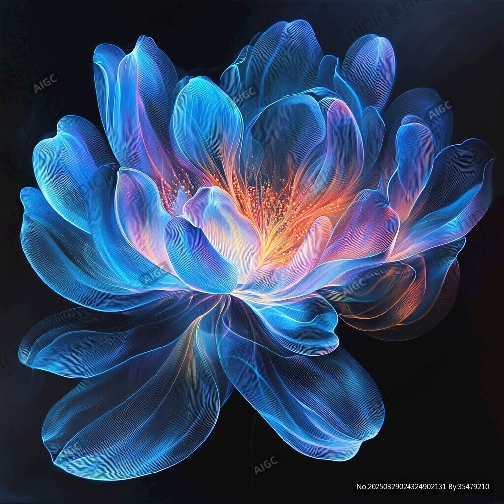 梦幻蓝紫色发光花朵艺术图