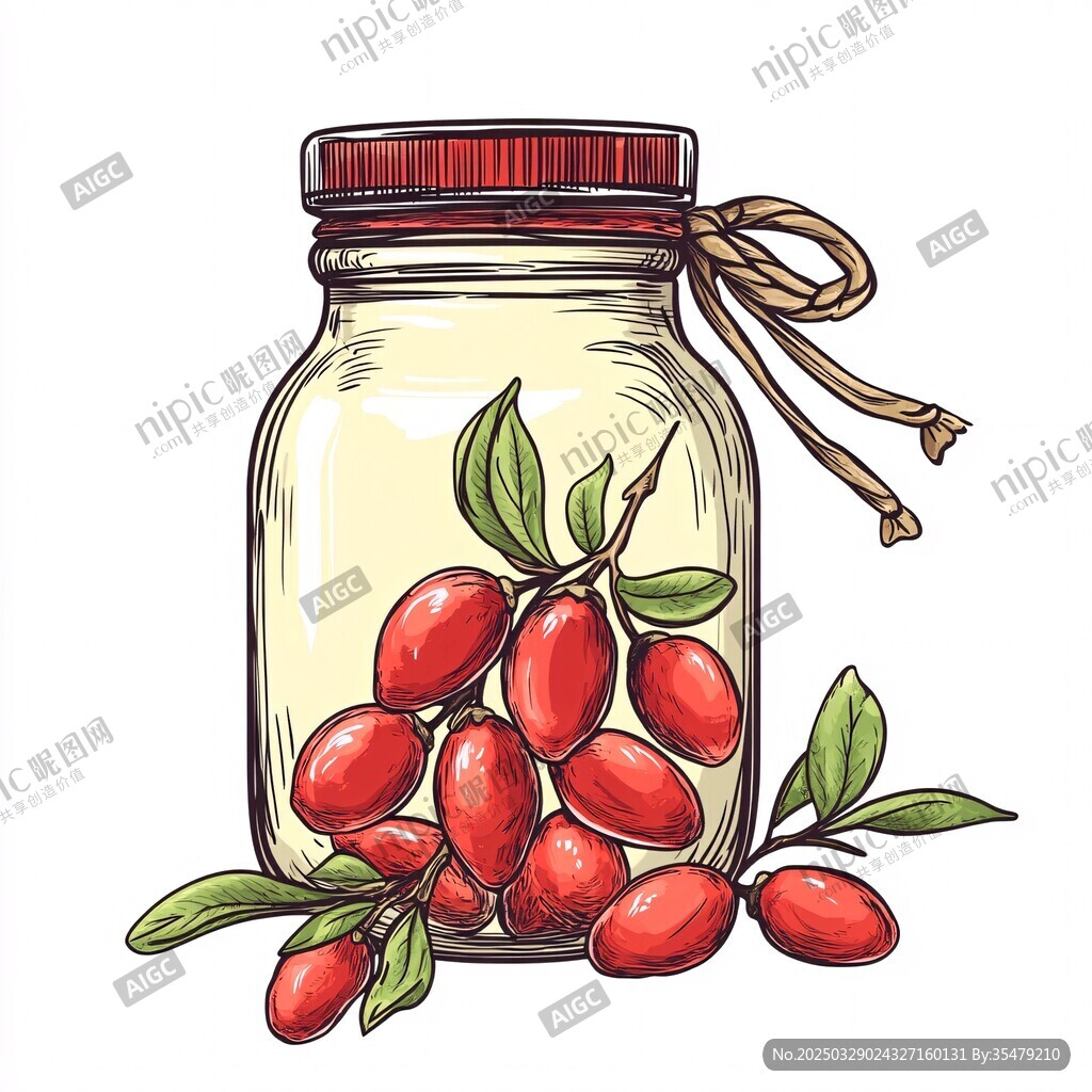 玻璃罐中的鲜枸杞插画