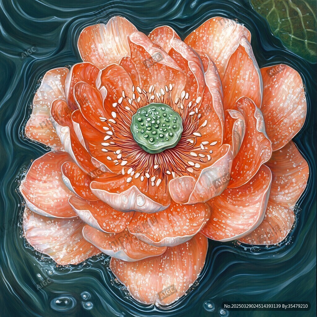 水中盛开的绚烂橙色莲花