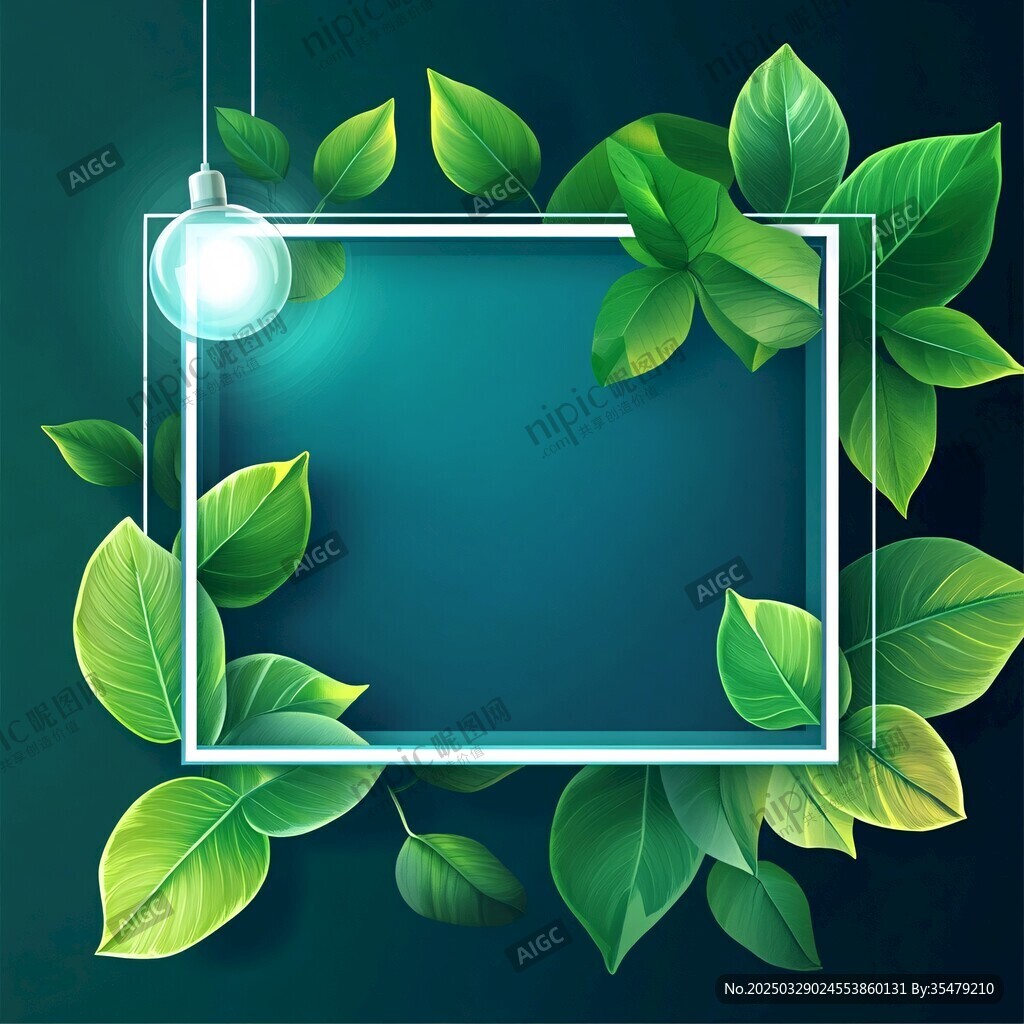 绿叶边框下的创意光效背景
