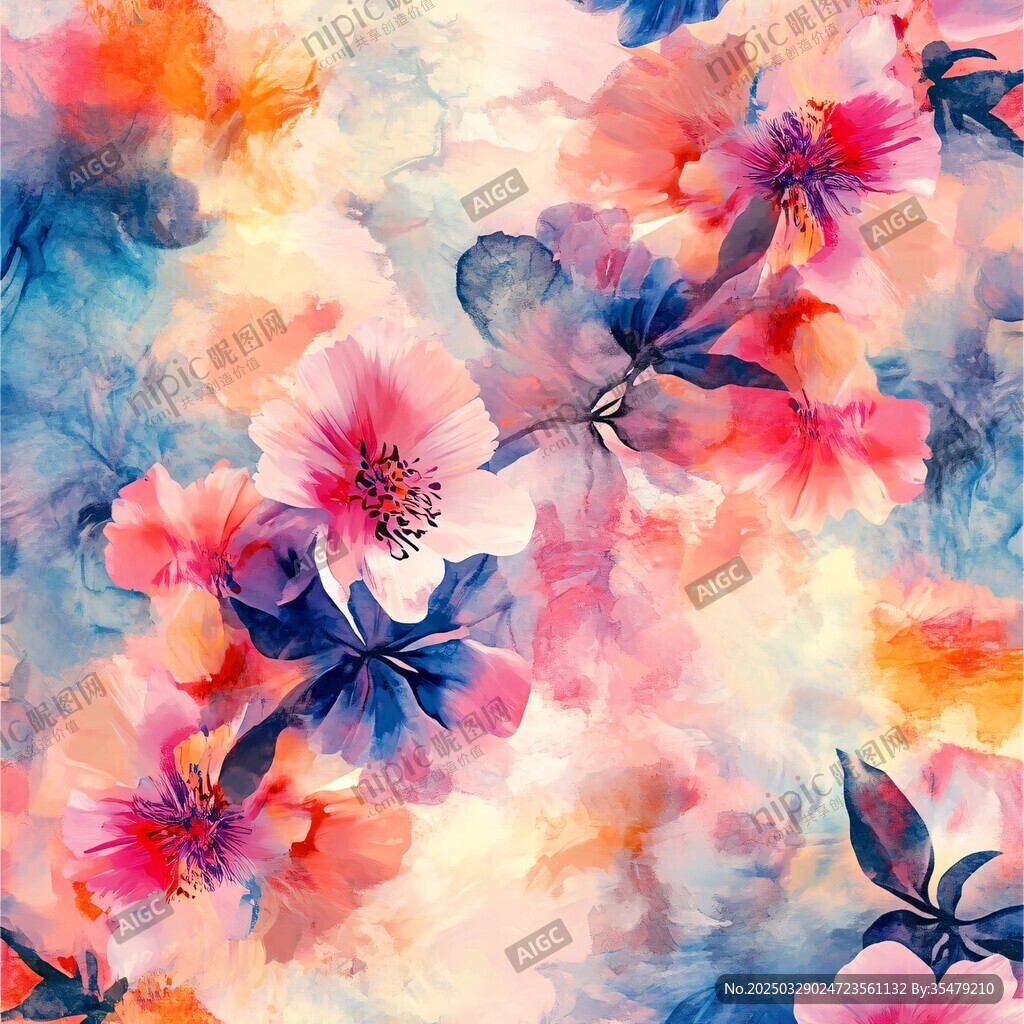 梦幻水彩花卉图案