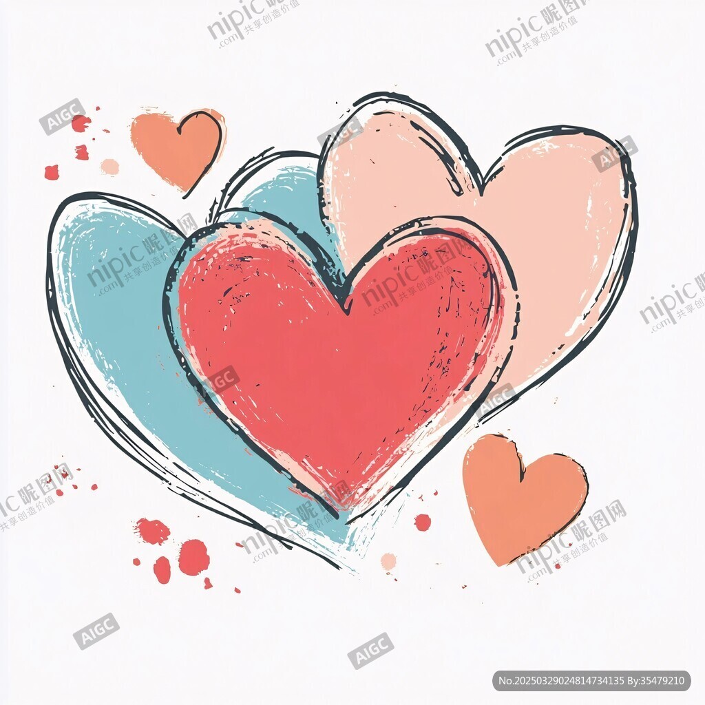 手绘多彩爱心图案插画