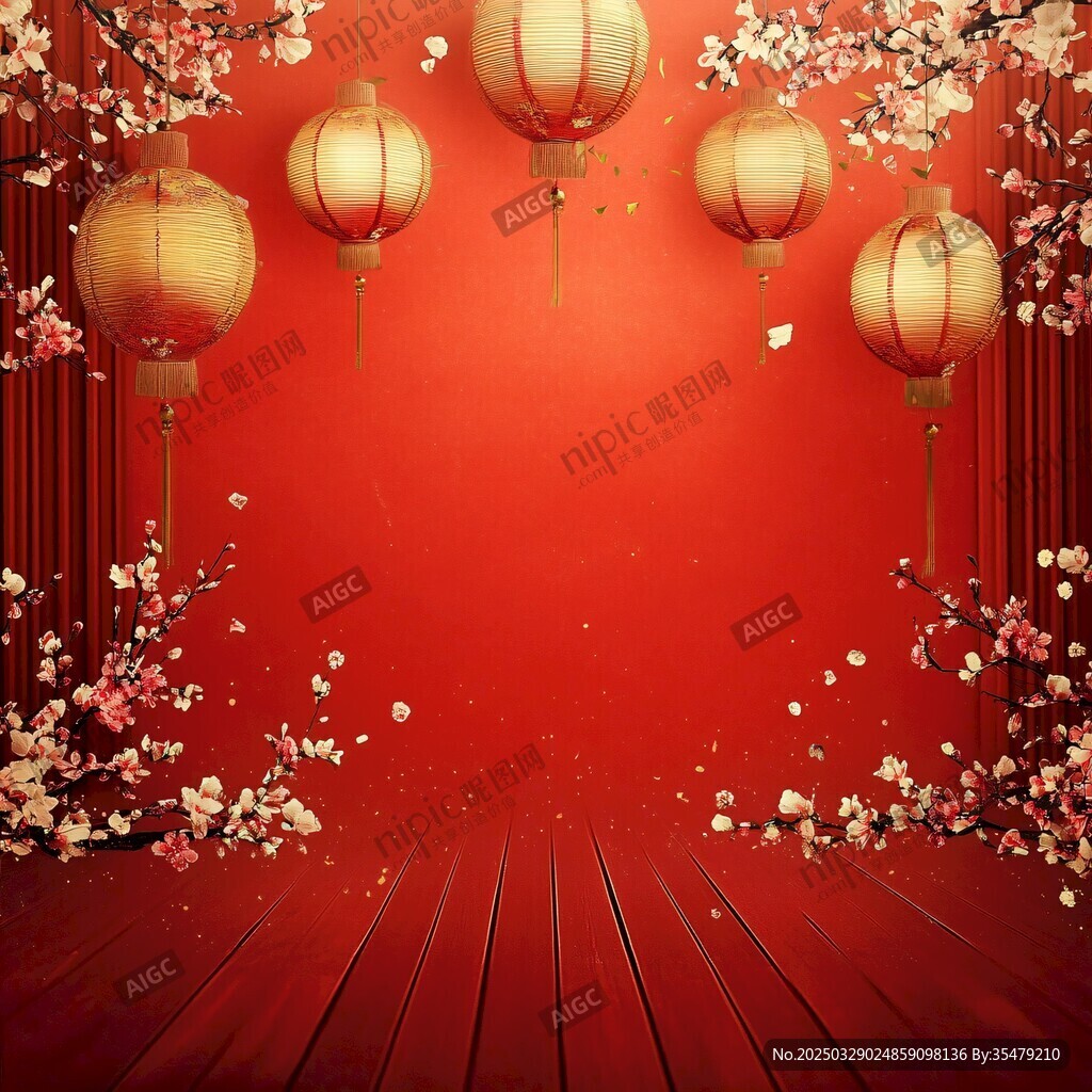 喜庆中式灯笼红背景场景