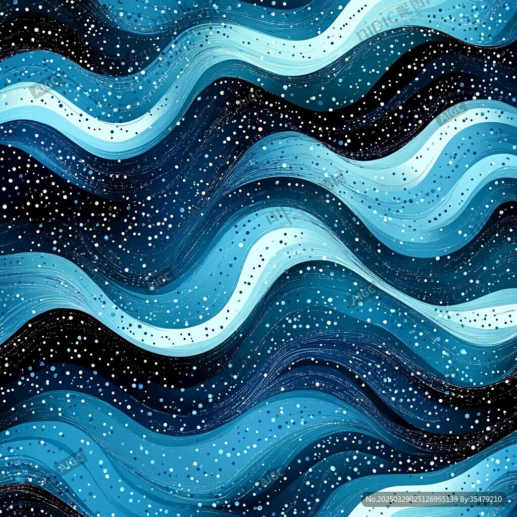 蓝色波浪星空无缝图案