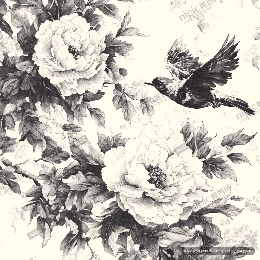 墨韵花鸟图