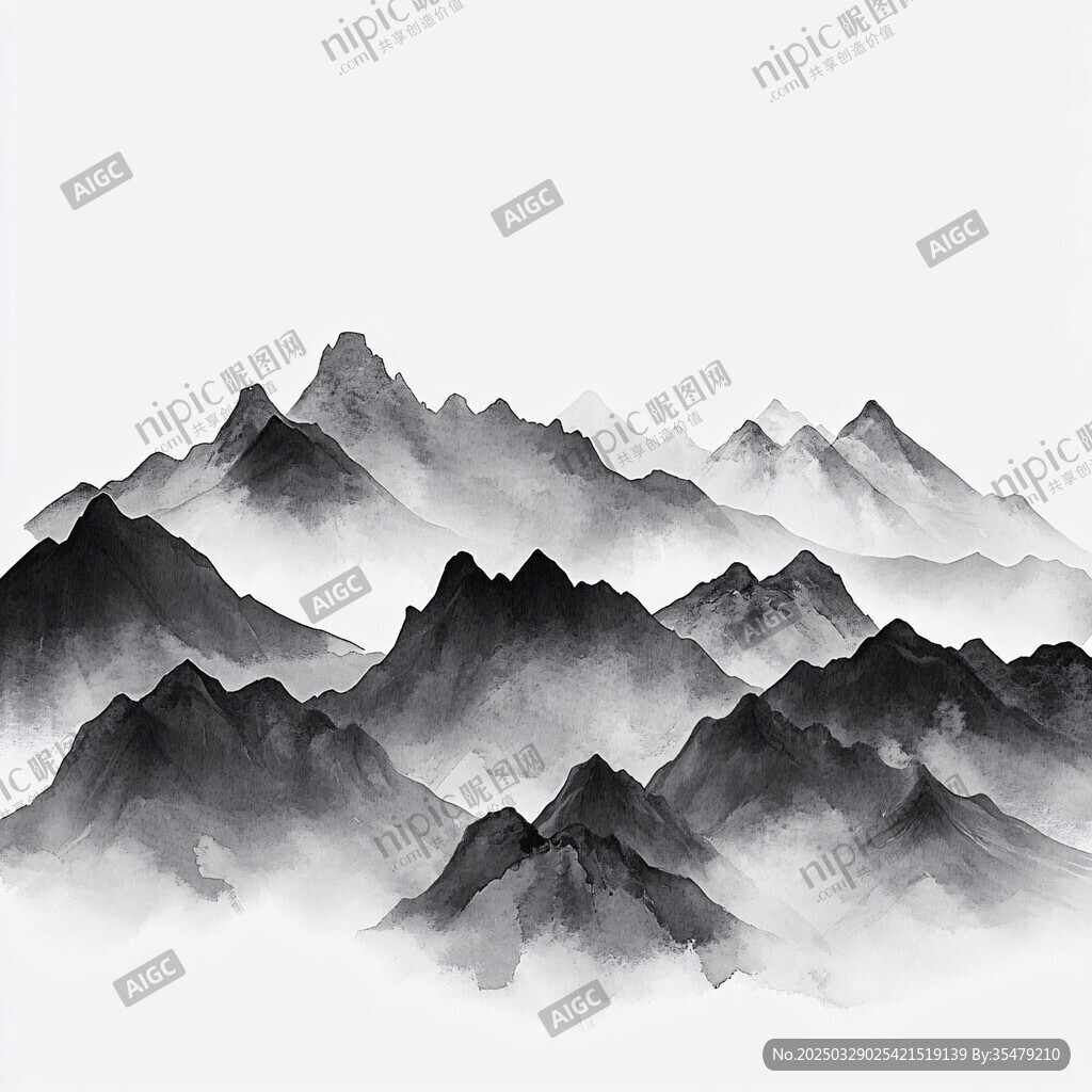 水墨群山 云雾缭绕之景