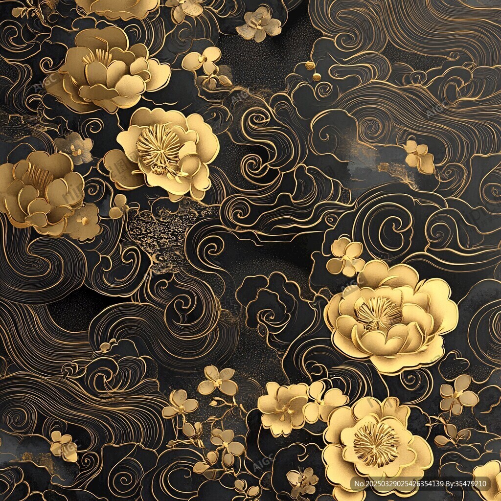 黑金花卉云纹中式精美图案